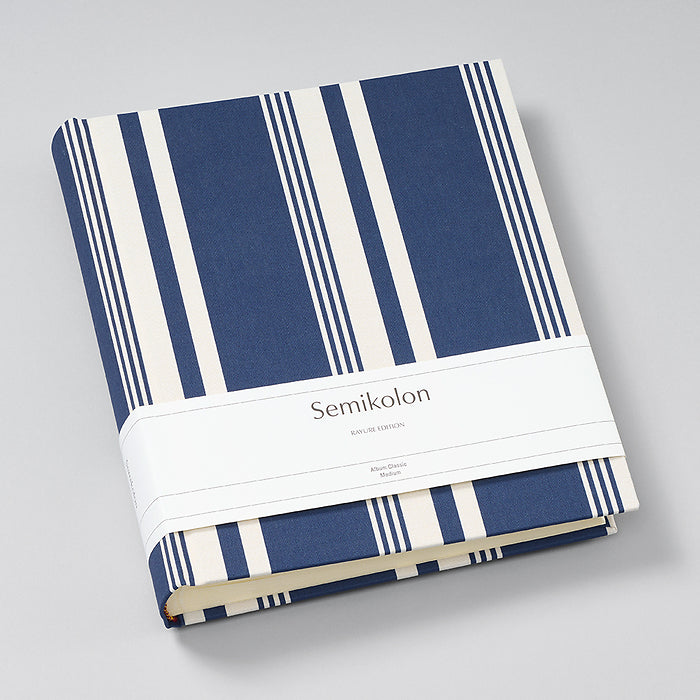 Album photo Medium, lin, Rayure Edition Marine/Chamois